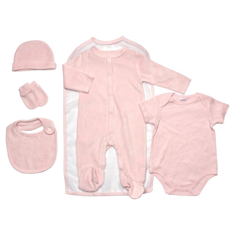 Ensemble naissance velours rose 0-3